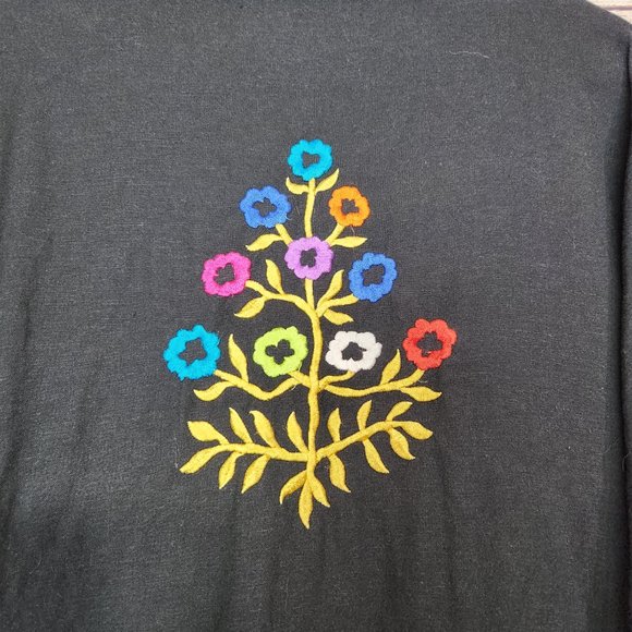 Linea by Louis Dell'Olio Embroidered Bohemian Womens Button Front Black Top L - Picture 11 of 15